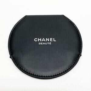 Chanel Beauté Round Folding Travel Pocket Mirror, Black Vinyl Cover - Unused